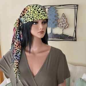 Multicolor Leopard Print Triangle Scarf – 36" x 36" x 60" – Rayon with Fringe